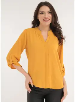 Bluza uni mustar cu guler tunica si bride la maneci