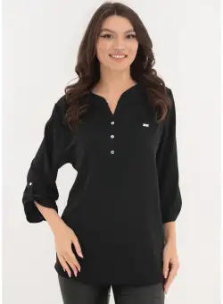 Bluza uni neagra cu buzunar si accesoriu argintiu