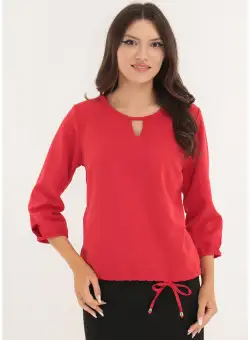 Bluza uni rosie cu decupaj la decolteu