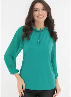 Bluza verde cu guler incretit