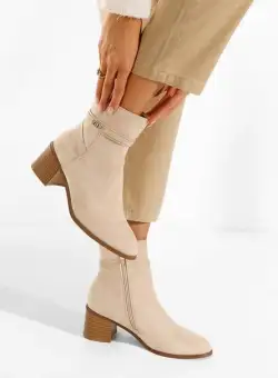 Botine cu toc gros bej Jatera