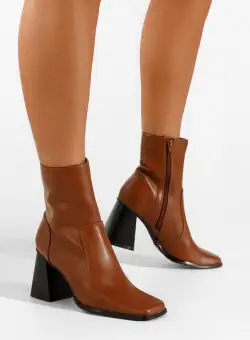 Botine cu toc gros camel Augustina