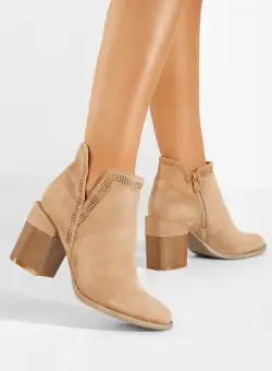 Botine cu toc gros Camelia kaki
