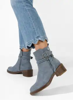 Botine cu toc gros Fienna albastre