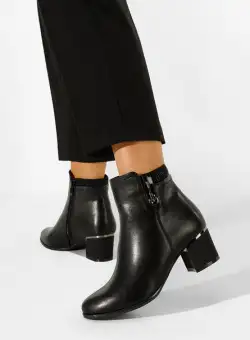 Botine cu toc gros negre Malia