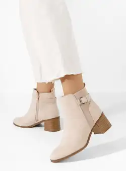 Botine cu toc gros Raura bej