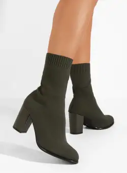 Botine cu toc gros Sedna verzi