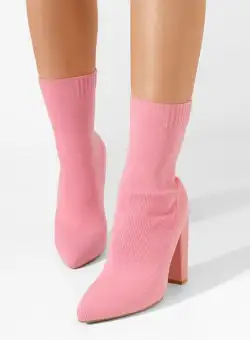 Botine cu toc gros Seliah roz
