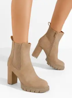 Botine cu toc gros Veloria kaki