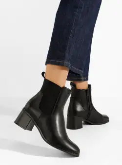 Botine cu toc gros Vivienne negre