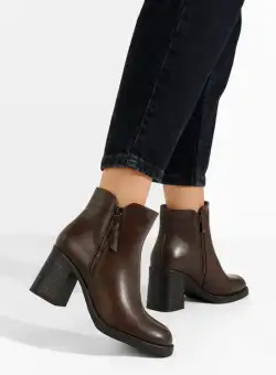 Botine cu toc gros Zelara maro