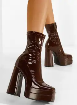 Botine cu toc si platforma Agua grena