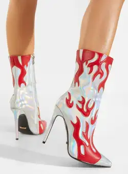 Botine cu toc subtire argintii Maia