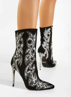 Botine cu toc subtire negre Estilo