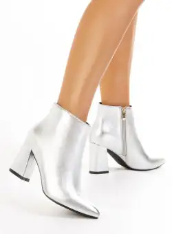 Botine cu toc Venersa argintii