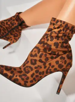 Botine dama cu Toc Animal Print din Textil Glenda