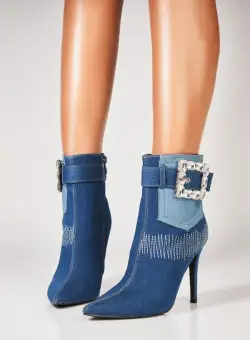 Botine dama cu Toc Bleumarin din Textil Dioni