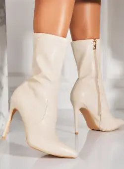 Botine dama Imblanite Bej din Piele Ecologica Ellea