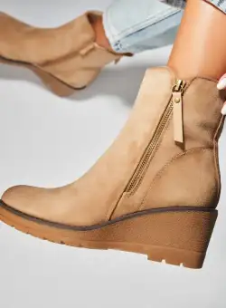 Botine dama Imblanite Bej din Piele Ecologica Intoarsa Karinna