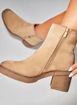 Botine dama Imblanite Bej din Piele Ecologica Intoarsa Mayar