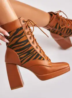 Botine dama Imblanite Camel din Piele Ecologica Idalia