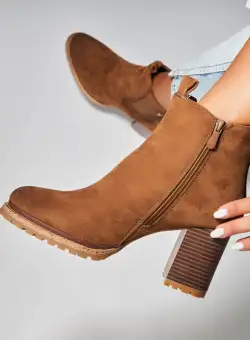 Botine dama Imblanite Camel din Piele Ecologica Intoarsa Elora