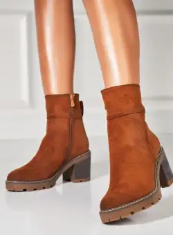 Botine dama Imblanite Camel din Piele Ecologica Intoarsa Javeria