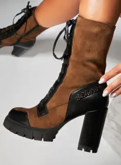 Botine dama Imblanite Kaki din Piele Ecologica Intoarsa Mizuki