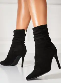 Botine dama Imblanite Negre din Piele Ecologica Intoarsa Hayana