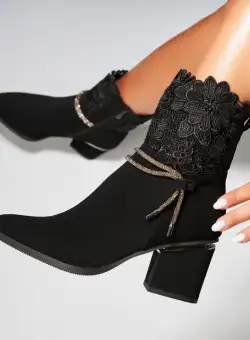 Botine dama Imblanite Negre din Piele Ecologica Intoarsa Jazia