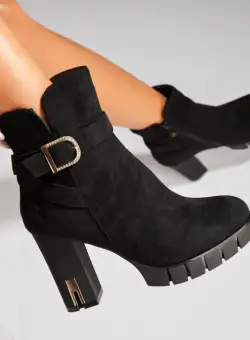 Botine dama Imblanite Negre din Piele Ecologica Intoarsa Kaysire