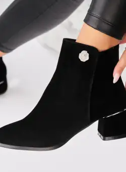 Botine dama Imblanite Negre din Piele Ecologica Intoarsa Mansa