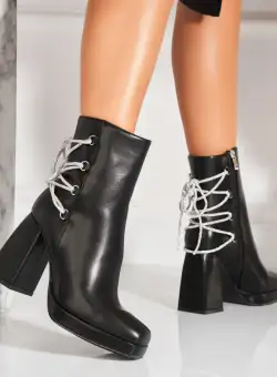 Botine dama Imblanite Negre din Piele Ecologica Medina