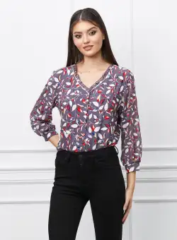 Camasa Adina gri cu frunze rosii