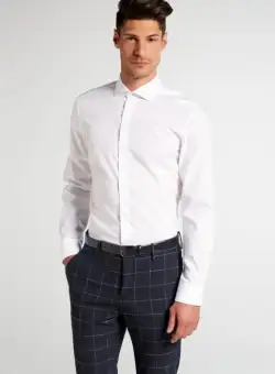 Camasa alba, slim fit, pentru barbati, 100% bumbac, maneca lunga, model 1100 00 F182 Eterna