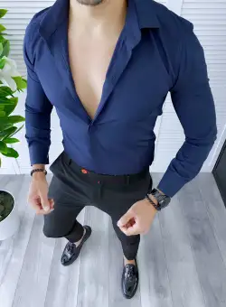 Camasa barbati bleumarin cu butoni slim fit B5342 W16 E 