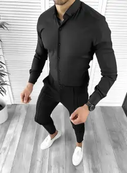 Camasa barbati slim fit neagra 10208 1-3 2-3