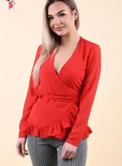 Camasa dama parte peste parte confectionata din voal de culoare rosie
