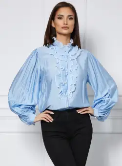 Camasa Daniela bleu cu jabou si perle