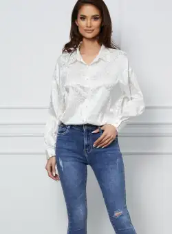 Camasa Dorina alba cu animal print satinat