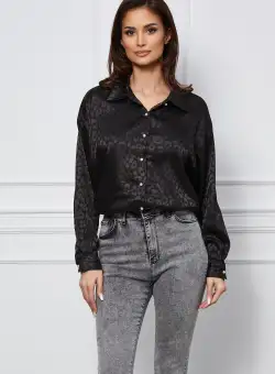Camasa Dorina neagra cu animal print satinat