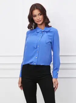 Camasa Dy Fashion albastra cu funda si nasturi pe o parte