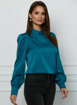 Camasa Dy Fashion turcoaz din voal satinat