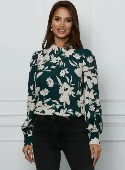 Camasa Dy Fashion verde din voal cu imprimeu floral ivory