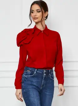 Camasa Fernandia rosie cu floare pe umar