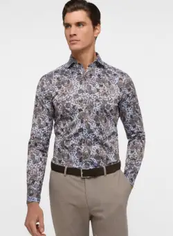 Camasa imprimeu, slim fit, pentru barbati, 100% bumbac, maneca lunga, model 8196 14 FS82 Eterna