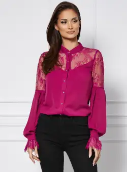 Camasa MBG magenta din voal cu dantela chanttily