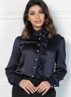 Camasa MBG neagra din voal satinat cu volanas si nasturi