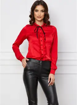Camasa MBG rosie cu volanas si snur catifelat