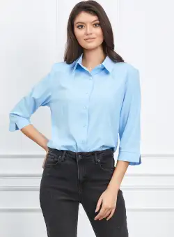 Camasa Simina bleu clasica cu maneci trei sferturi